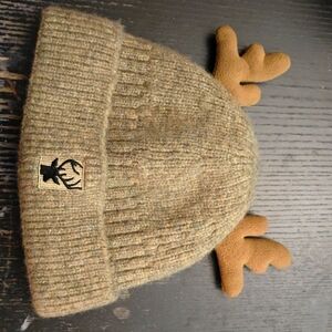 Wool antler winter beanie hat brown